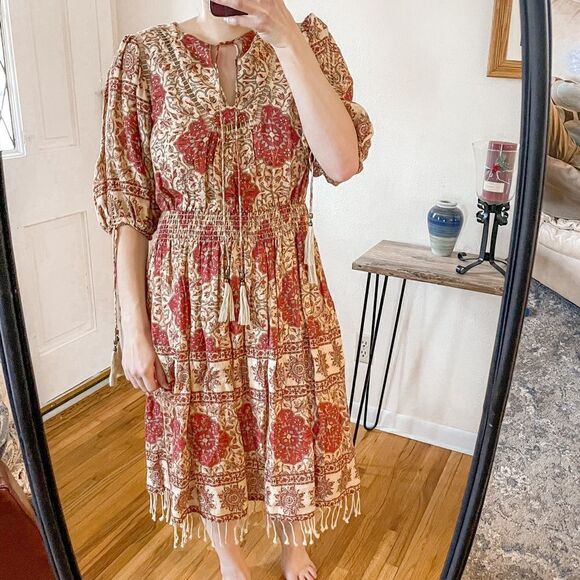 Zimmermann Tulsi Border Linen Midi Dress Jour-Echelle - Picture 5 of 9